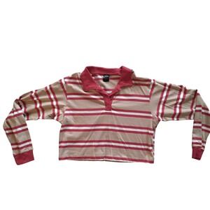 Netflix Stranger Things Striped Cropped Rugby Shirt Long Sleeve Women's L